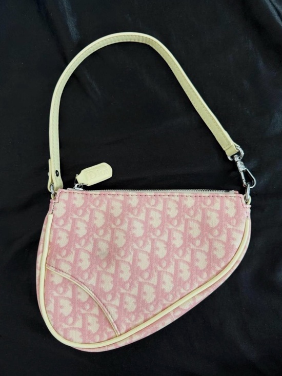 Dior Handbags - Vintage dior Pink Monogram Saddle Shoulder Bag with Cream Trim